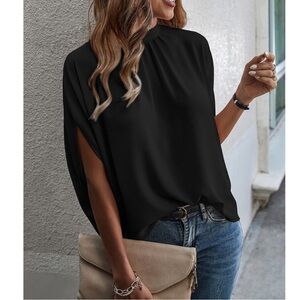 Black Batwing Short Sleeve Blouse